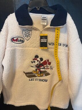 Disney Cream Sherpa Pullover Jacket with Navy Collar & Red Accents